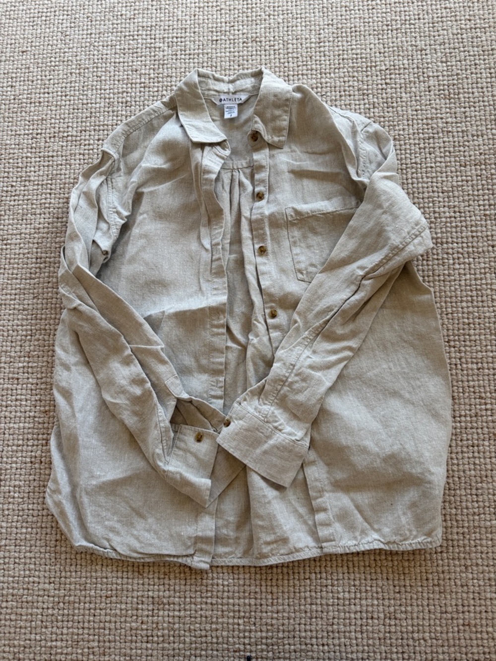 Athleta Beige Relaxed Linen Button-Up Shirt